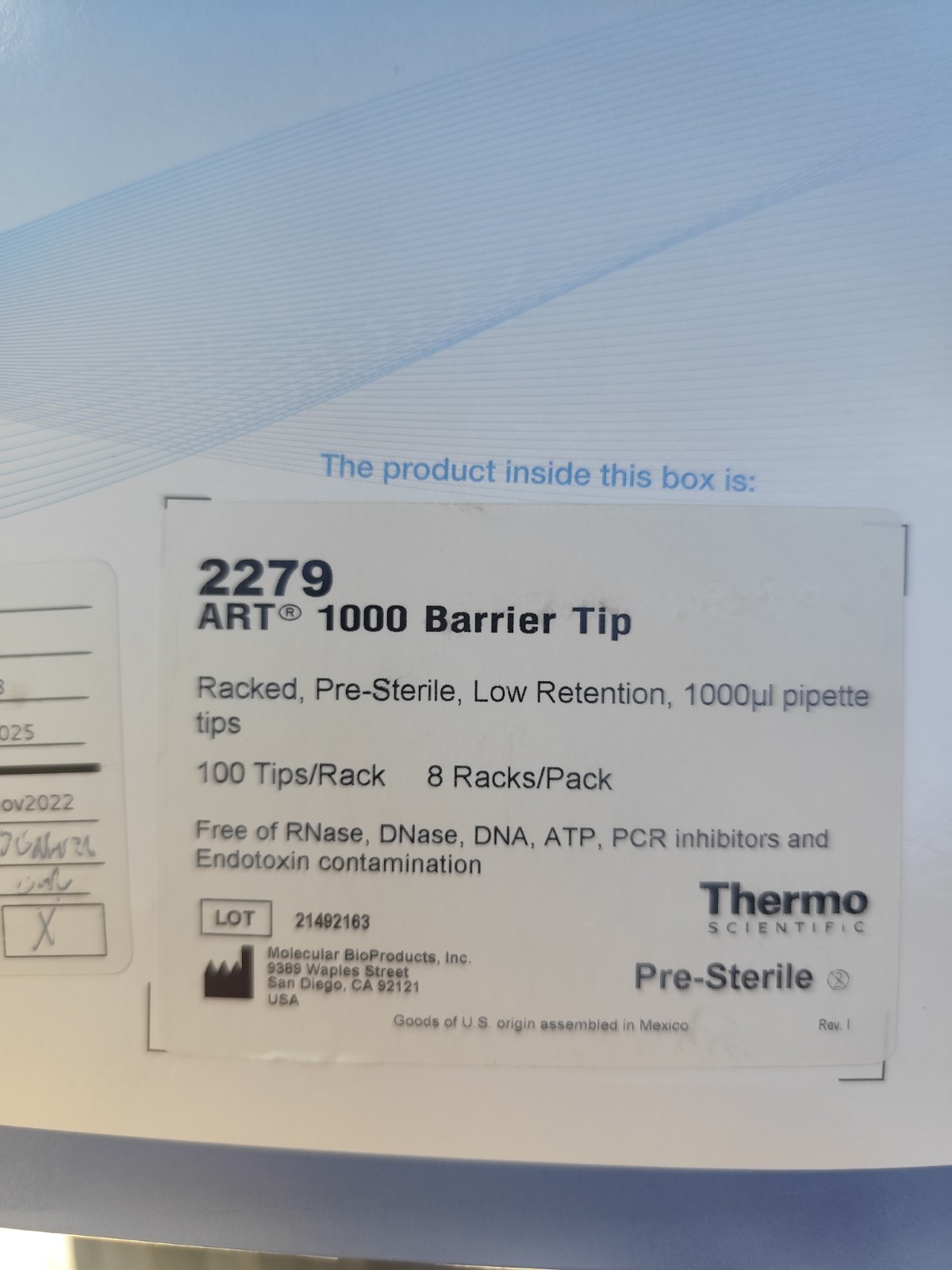 2279 ART 1000 Barrier Tip Racked Pre-Sterile Low Retention 1000ul Tips Total 800