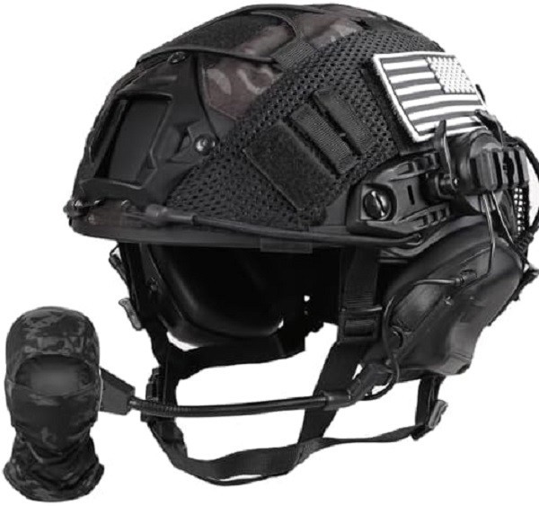Tactical Helmet with Headset,Adjustable Helmet with Helmet Cover and Fcae Mask f