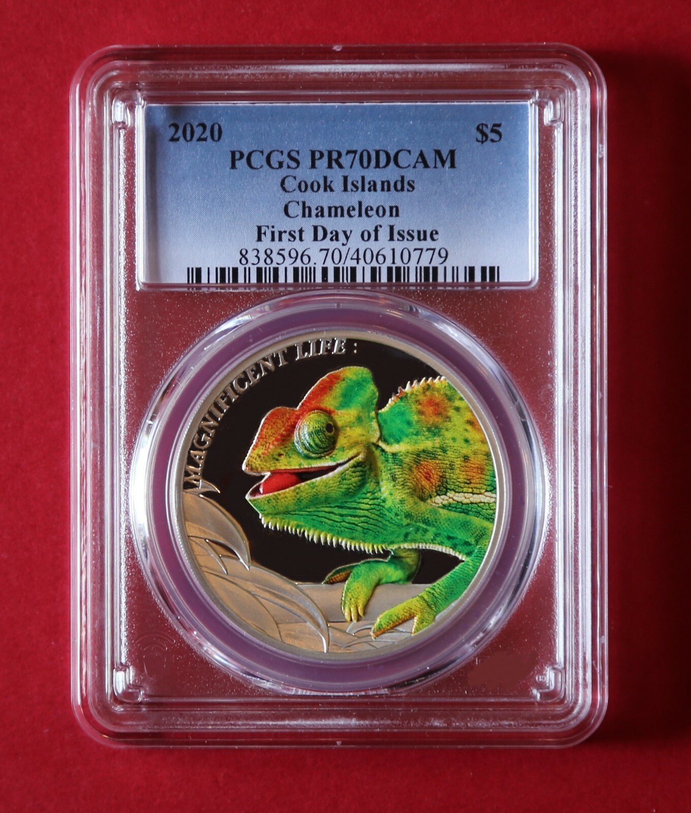 2020 $5 Cook Islands CHAMELEON PCGS PR70 DCAM FDI, Box/COA, Low Mintage