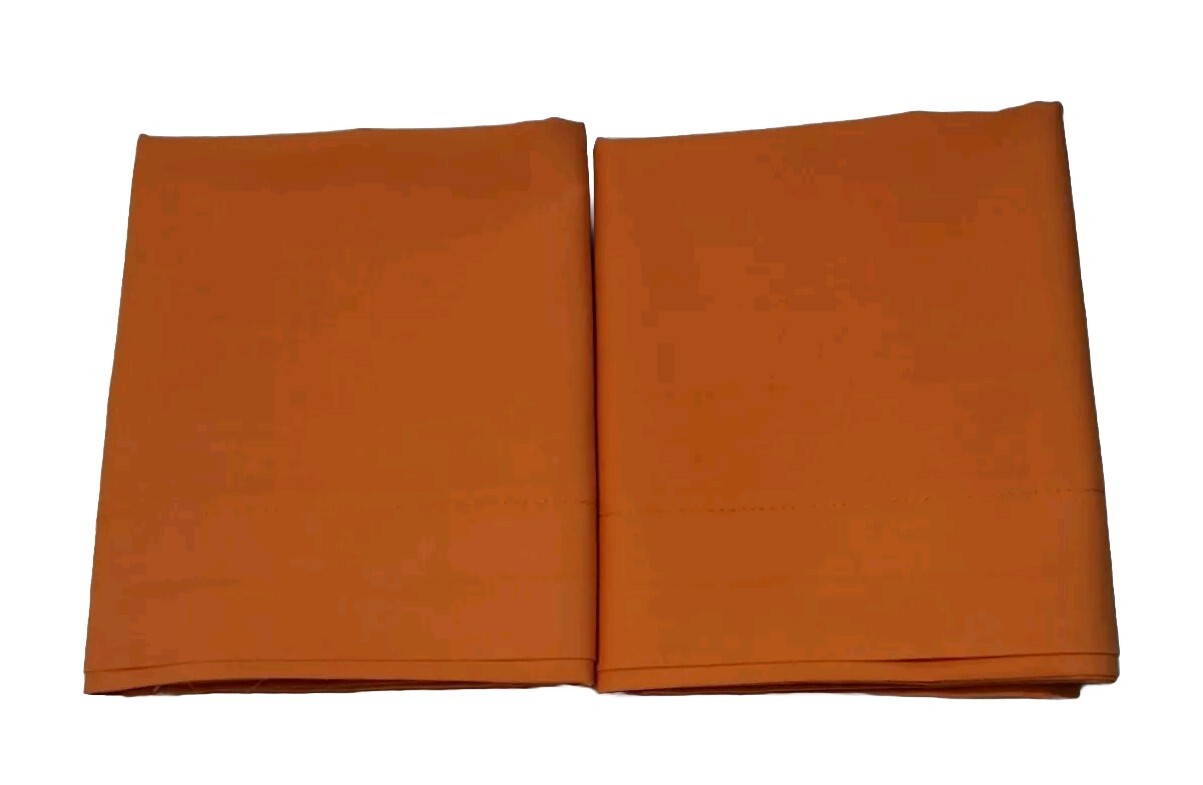 2 Homemade Pillowcases Bright Orange Polycotton Fabric.  19 X 28.5 Stan/ Queen