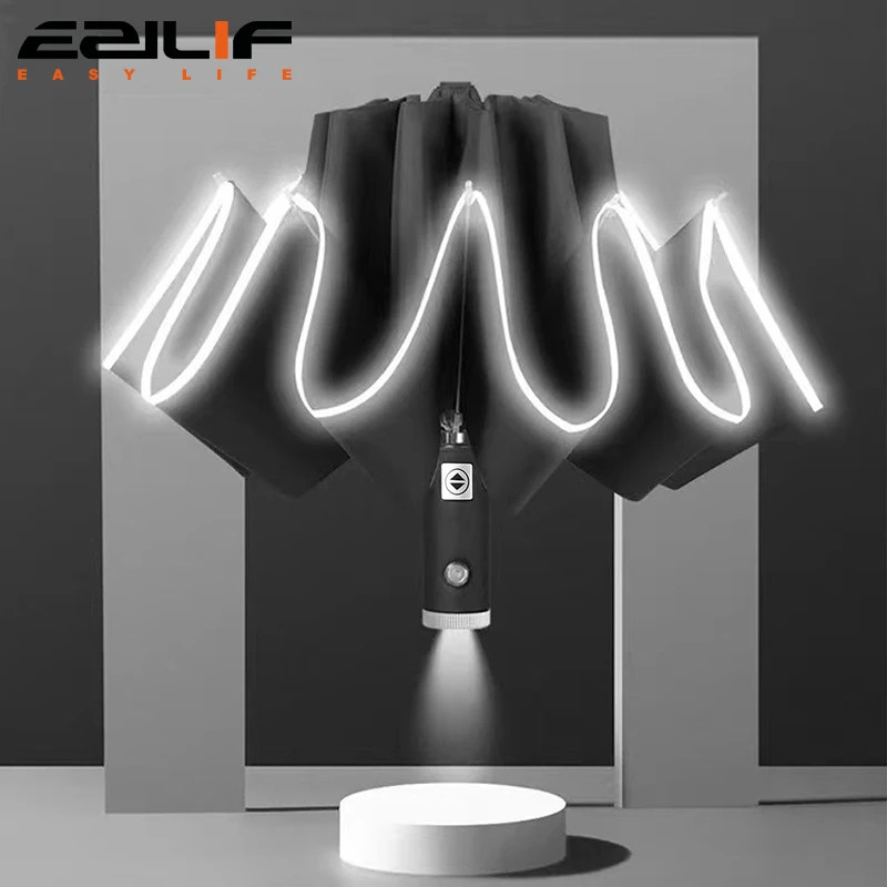 Fully Automatic Sun Protection Umbrella Folding Waterproof Umbrella With LED Fla