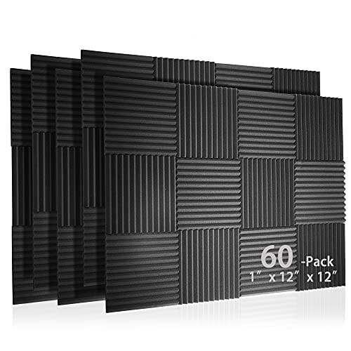 60 Pack Soundproof Foam Panels for Home Studio Acoustic Treatment 1"x12"x12