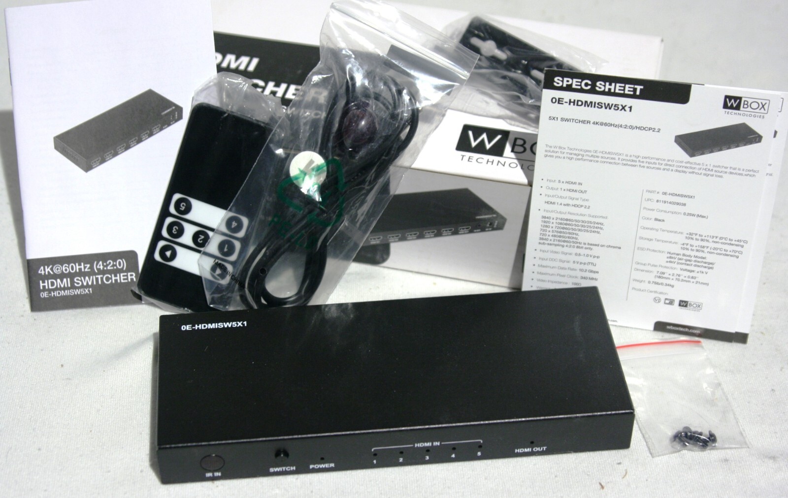 4K HDMI Switcher 5x1 IN/OUT *NEW NIB W Box 0E-HDMISW5X1 - 4K @60hz HDCP Switcher