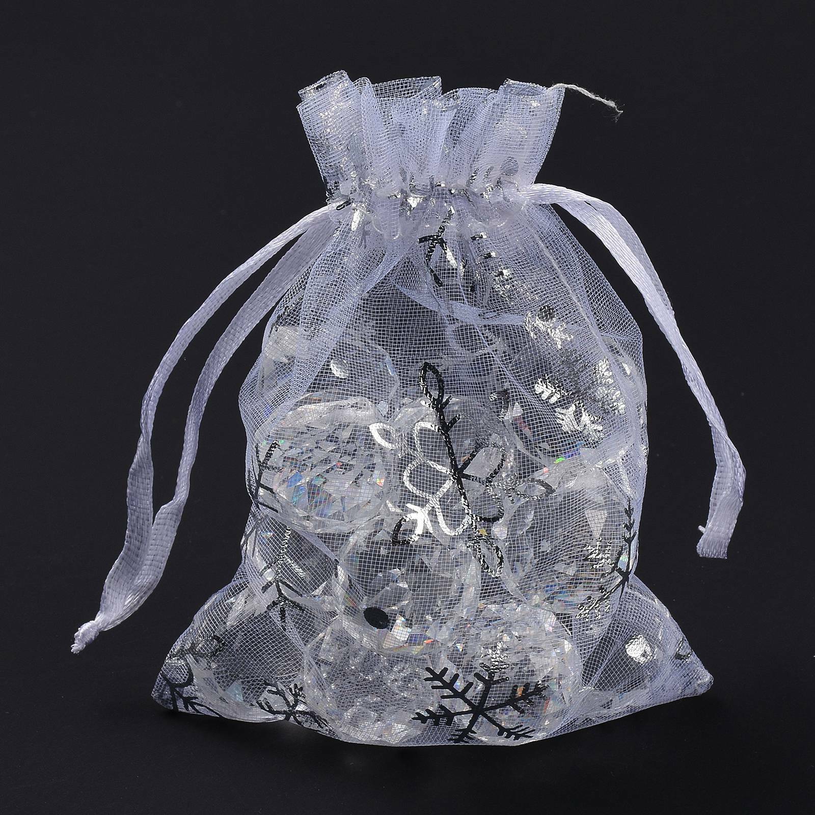 100Pcs Golden Snowflake Printed Organza Packing Bags For Christmas Day 12x10cm