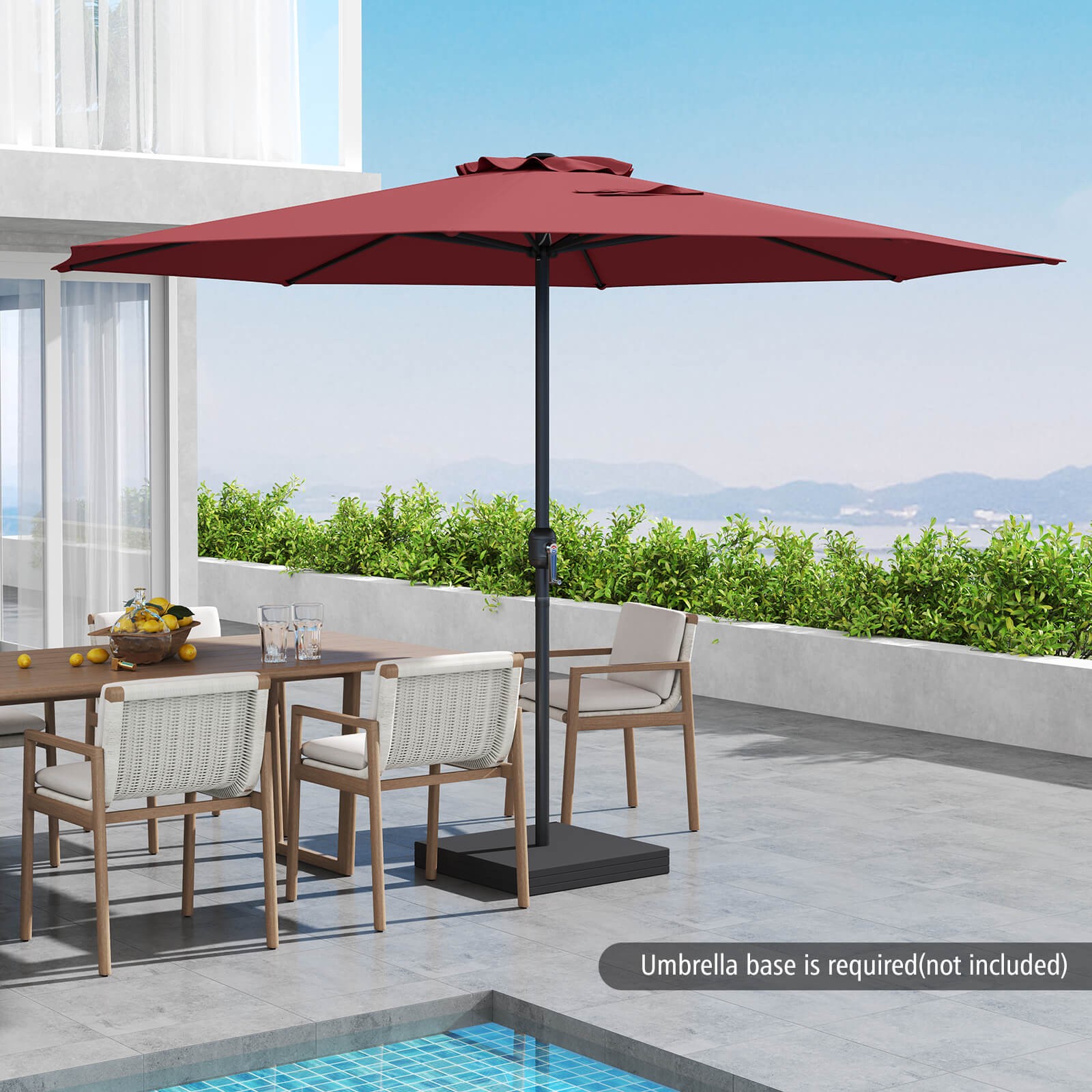 12' Patio Umbrella Outdoor Market Umbrella w/ Crank Handle 8 Sturdy Ribs Red
