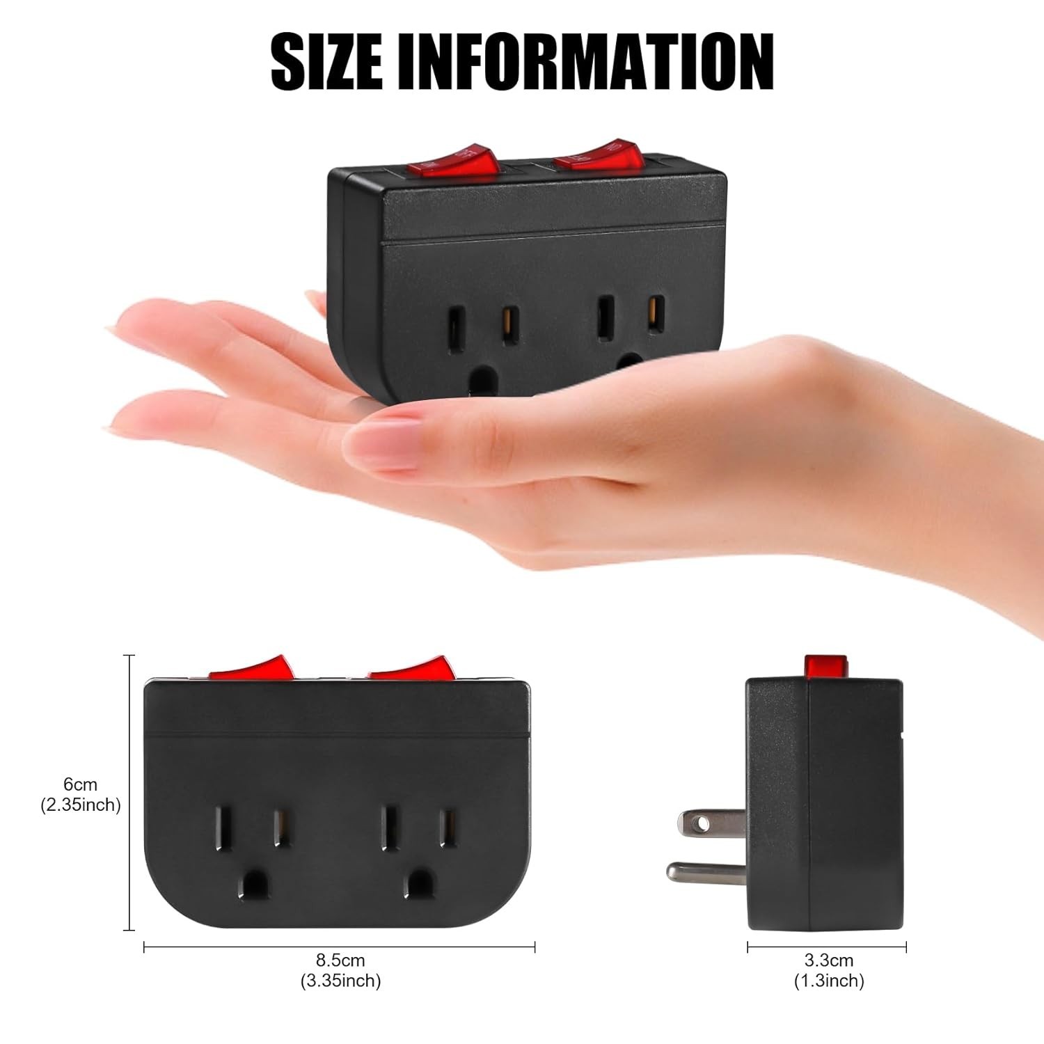 Grounded Outlet with Double on off Switch, 2 Port Electrical Outlet Plug Switch