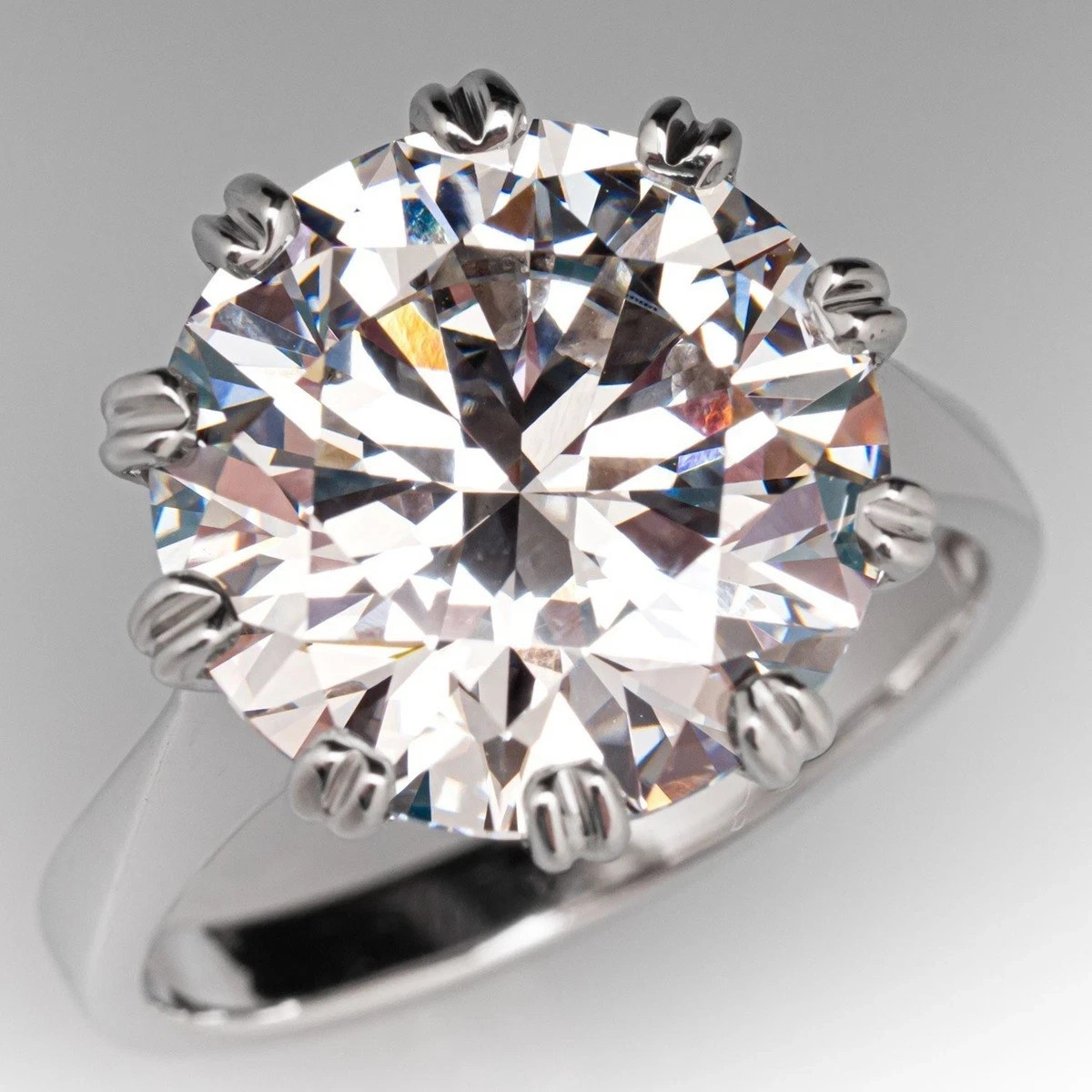RARE 10.00 Ct Certified White Treated Diamond Solitaire Ring In 925 Silver