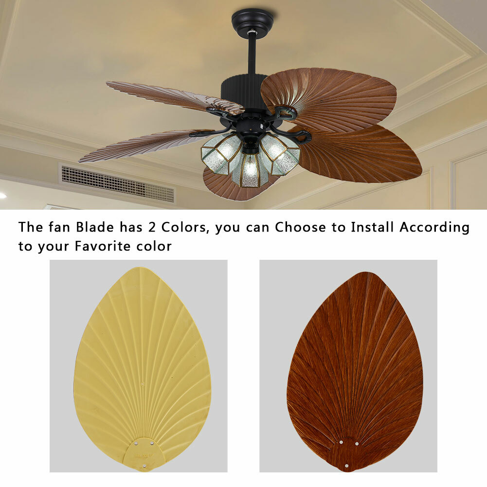 52'' Ceiling Fan w/ LED Light With Remote Control 5 Blades Tropical Palm Leaf
