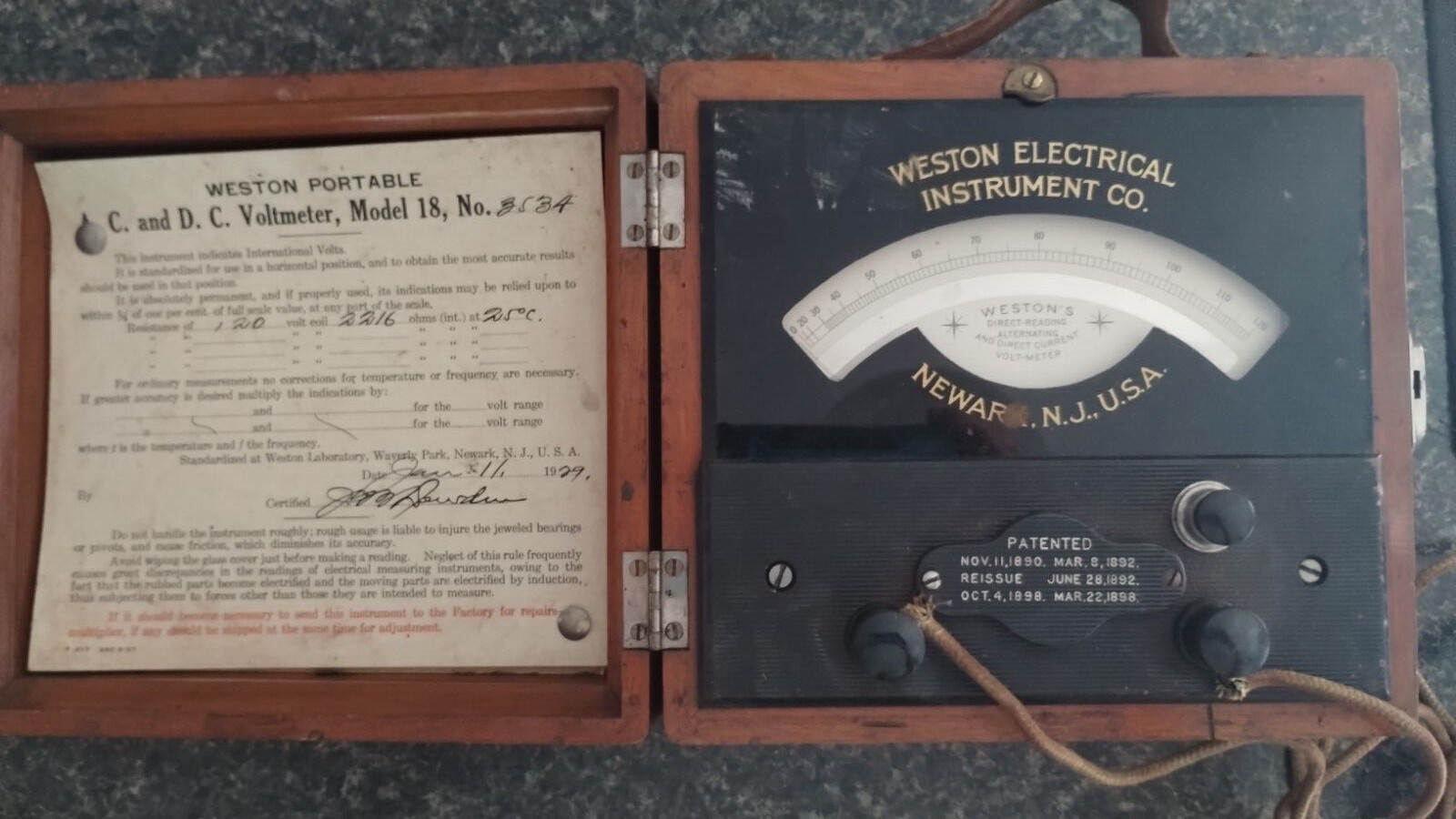 1929 Weston Portable AC and DC Voltmeter Model 18, No. 3534, EXCELLENT CONDITION
