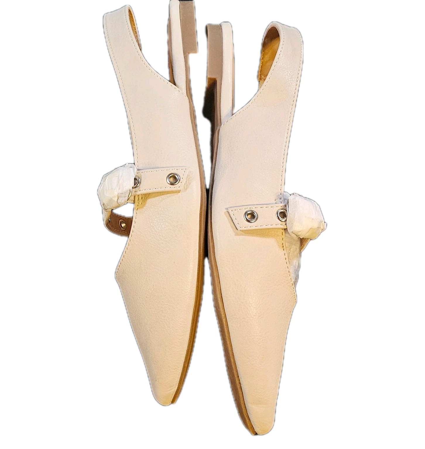 Unionbay Cream Pamira Mary Jane Slingback Pointed Toe Flats Retro Womens SZ 9.5M