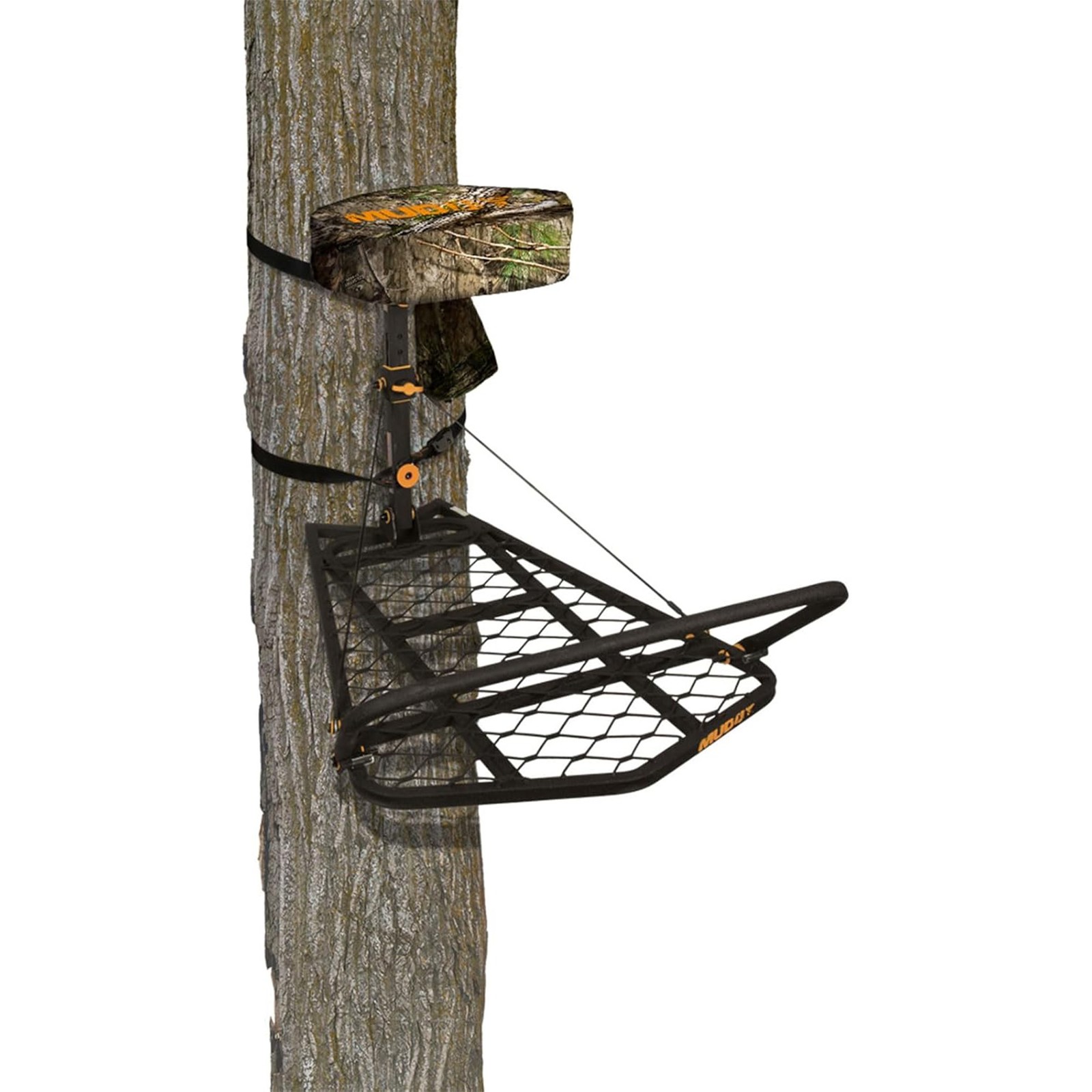 MUDDY Outfitter Hang On Hunting Tree Stand w/ Adjustable Platform & Padded Seat