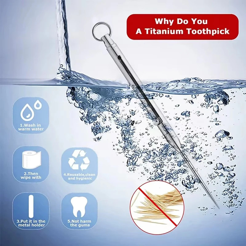 Portable Titanium Alloy Multi Function Retractable Toothpick Keychain for Outdoo