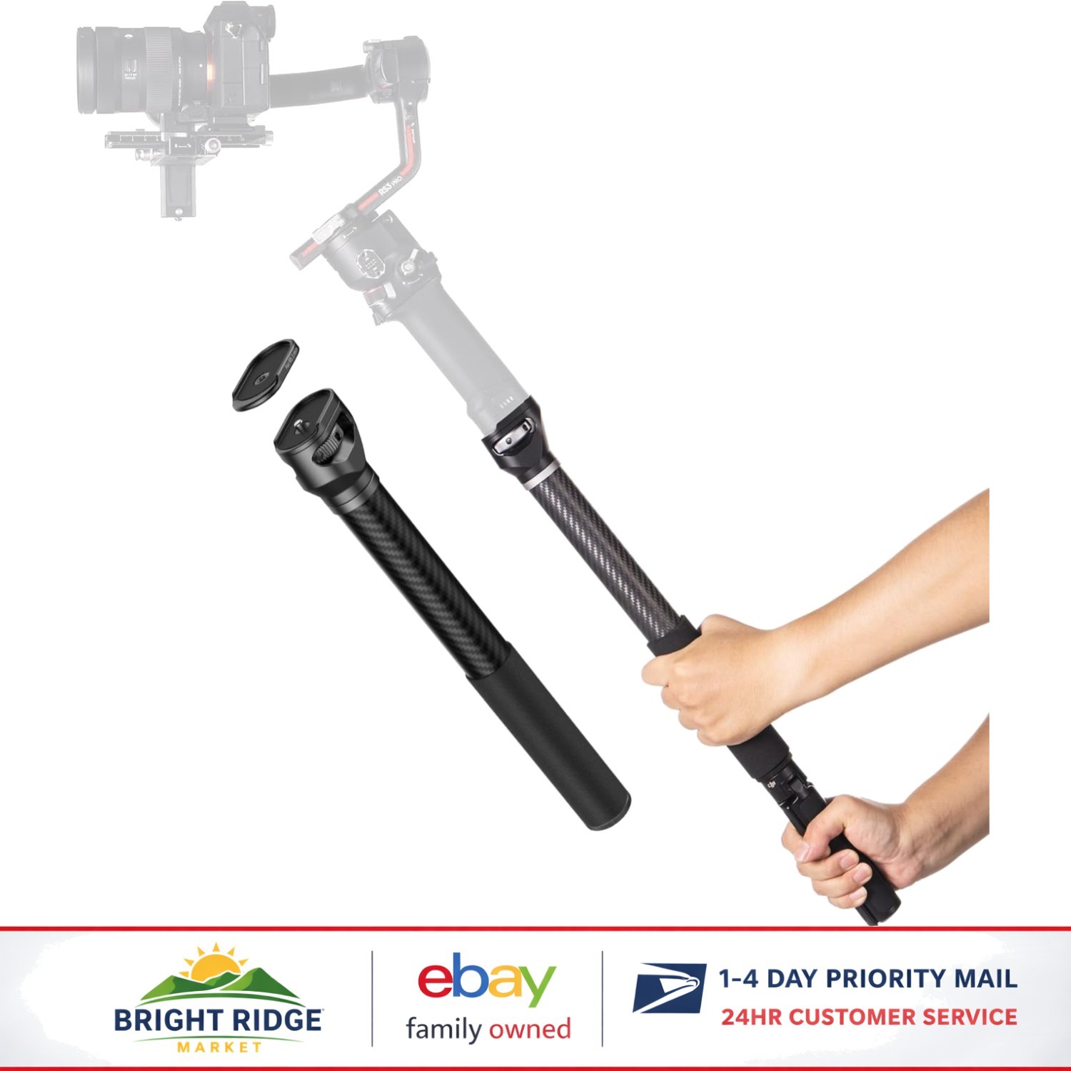 Versatile 15-Inch Gimbal Extension Pole for DJI Stabilizers with Adapter Plate