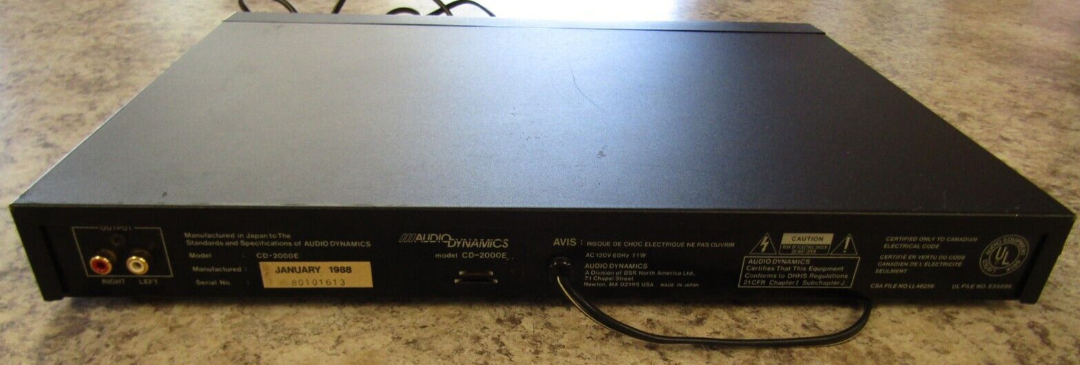 Audio Dynamics CD-2000E Single CD Player - Vintage 1988 - Tested Working