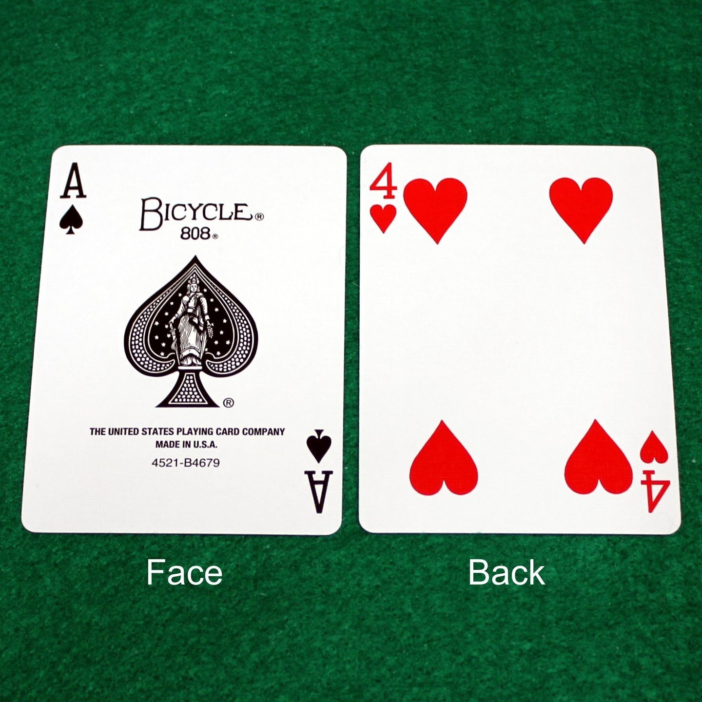 Ace of Spades / 4 of Hearts - Double Face, Bicycle Printed Gaff Card