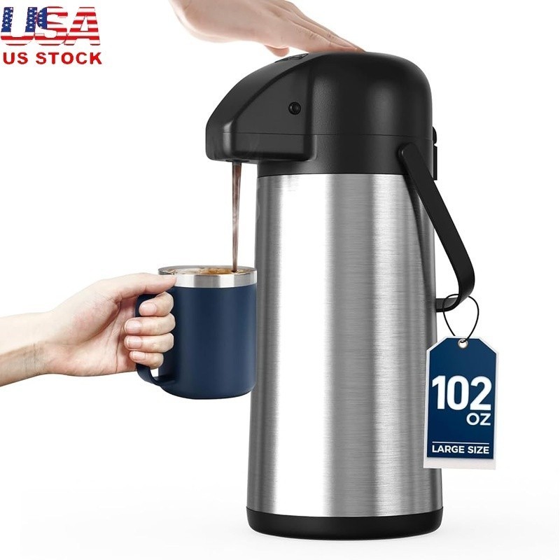 Stainless Steel Thermal Carafe 24 Hour Hot 36 Hour Cold Airpot Pump Dispenser US