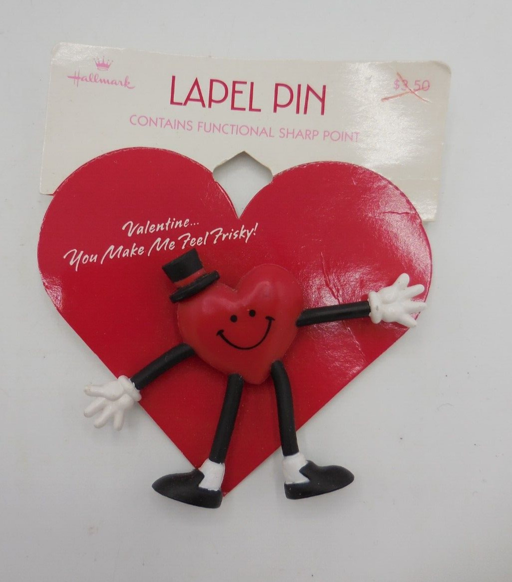Vintage Hallmark Valentines Lapel Pin Posable Figure Heart with Top Hat NIP