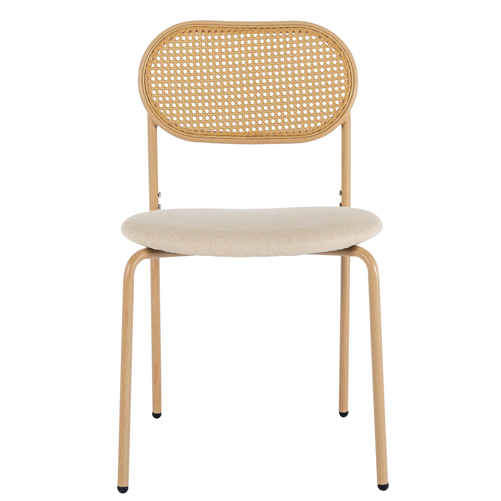 Boho Set of 4 Dining Chairs Upholstered w/Rattan Back,Metal Leg Kitchen Living
