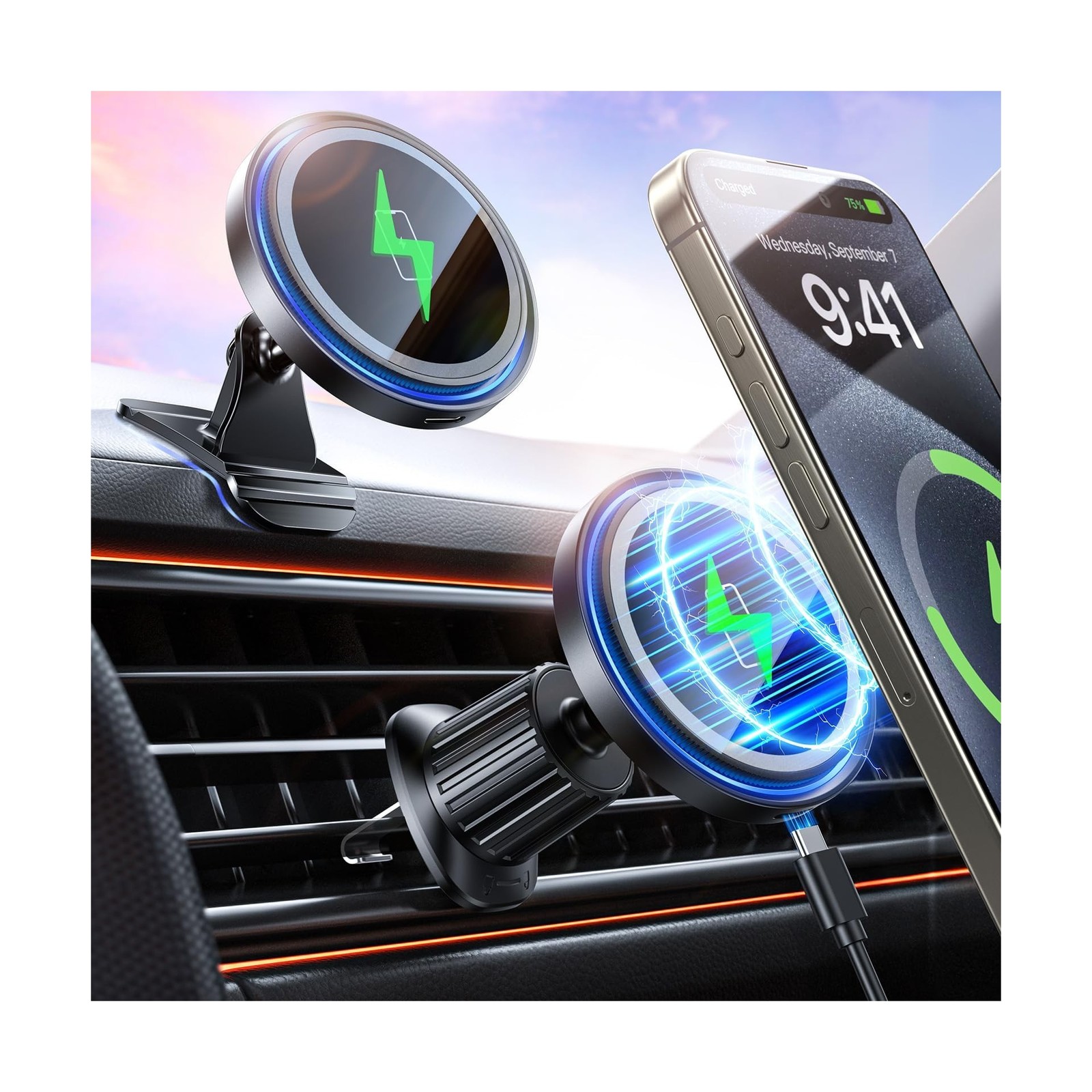 Magnetic Car Mount Charger 15W Magnetic Wireless Car Charger fo... FAST USA SHIP