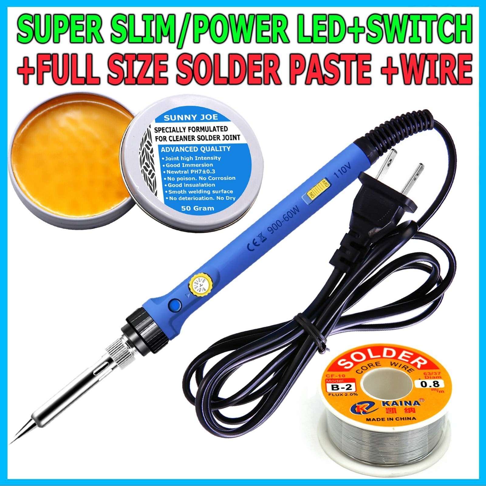 Soldering Iron Electric Gun Adjustable Temperature 60W Welding Solder Wire+Tips
