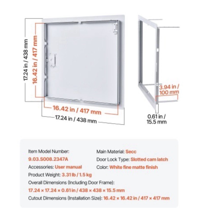 White Metal Access Panel for Drywall & Ceiling, 16 x 16 Inch