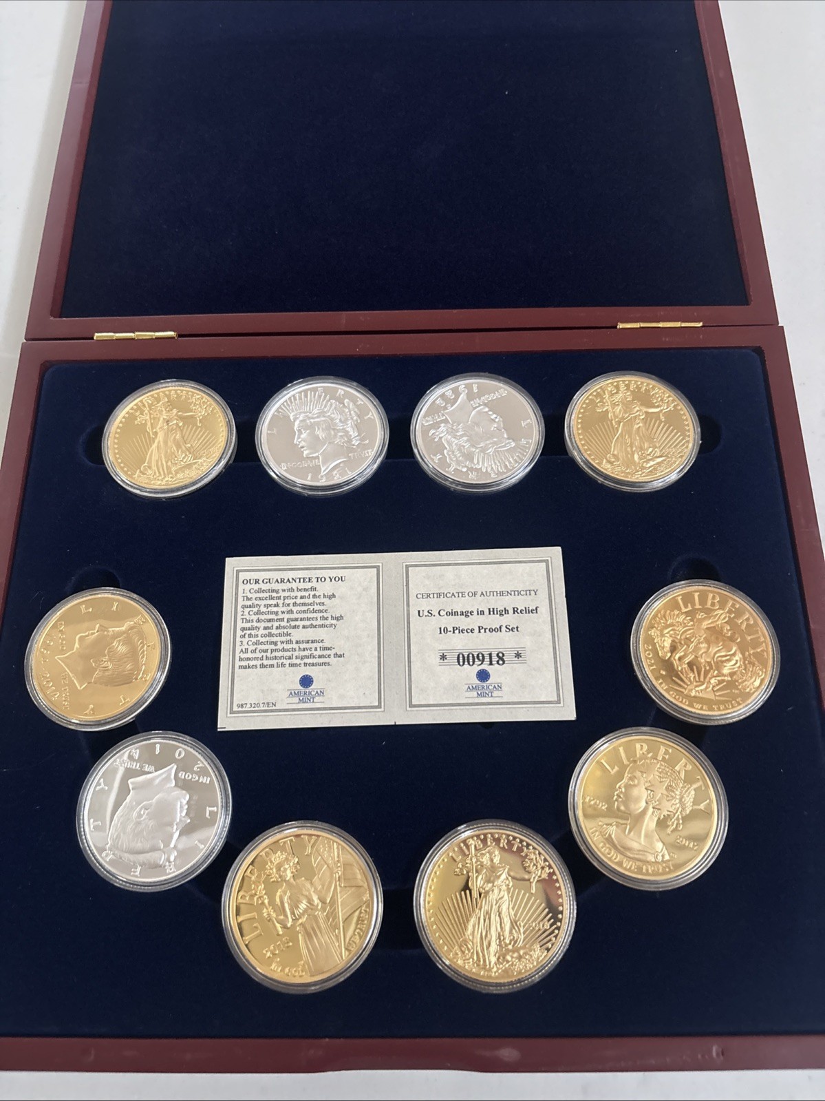 American Mint “U.S. Coinage in High Relief” 10-Piece Proof Set