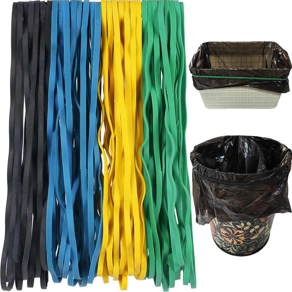 AMUU Trash Can Bands Rubber Large Flat Fold Length Multicolor-40 Pieces