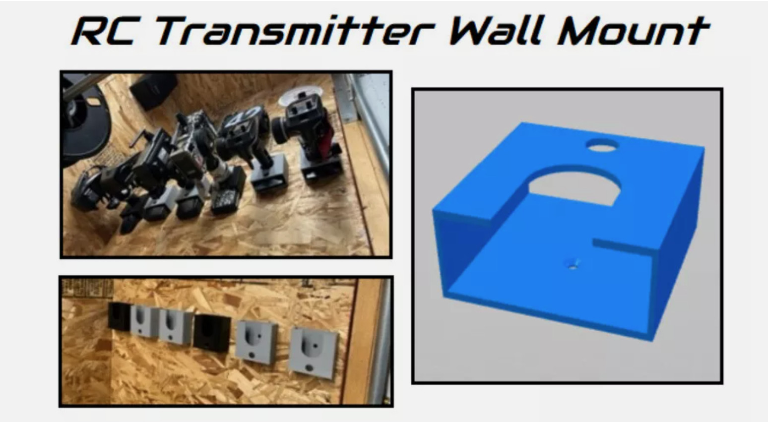 Universal RC Transmitter Wall Mount Hanger - TQI Spektrum DX3, DX3s, DX4, Futaba
