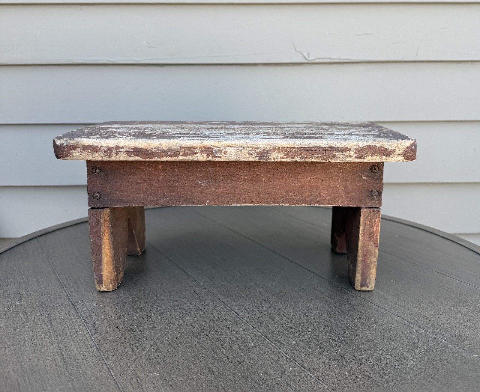 Vintage Brown Wood Handmade Primitive Rustic Farmhouse Foot Step Stool