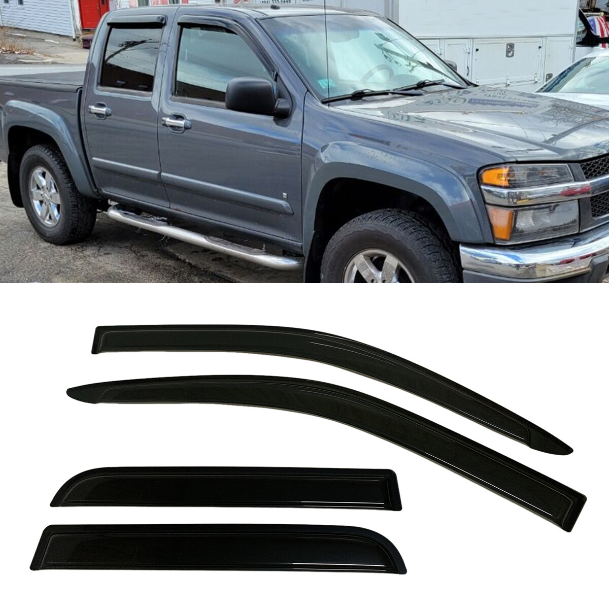 Set of Window Visors Sun Rain Guard Fit Chevy Colorado Crew Cab 2004 2005-2012
