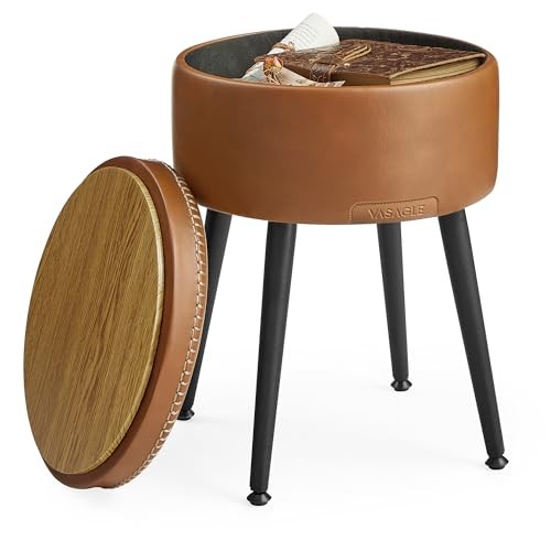 EKHO Collection - Storage Ottoman, Vanity Chair Stool, Synthetic Caramel Brown