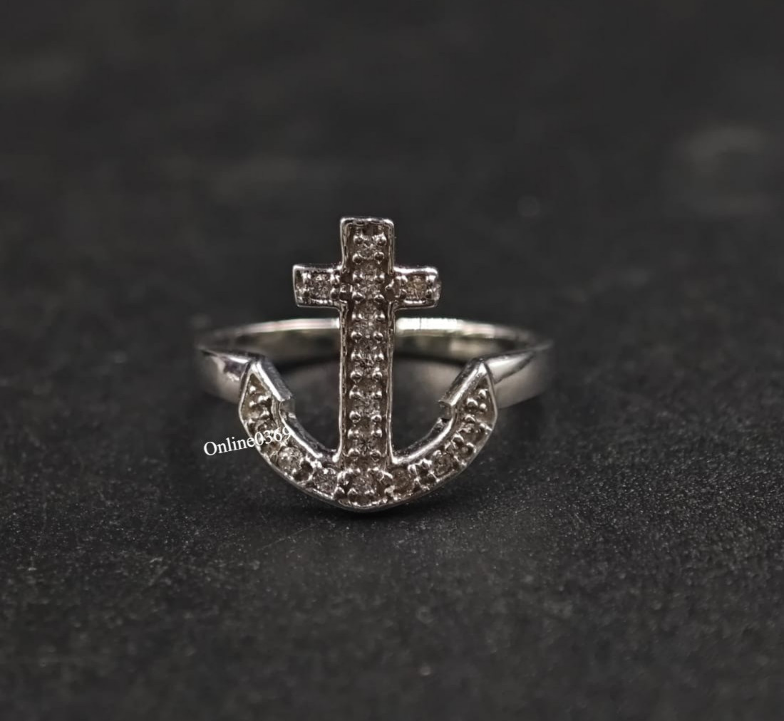Ladies Lab Created Diamond Thanksgiving Day Gift Small Anchor Toe Ring 925 SS