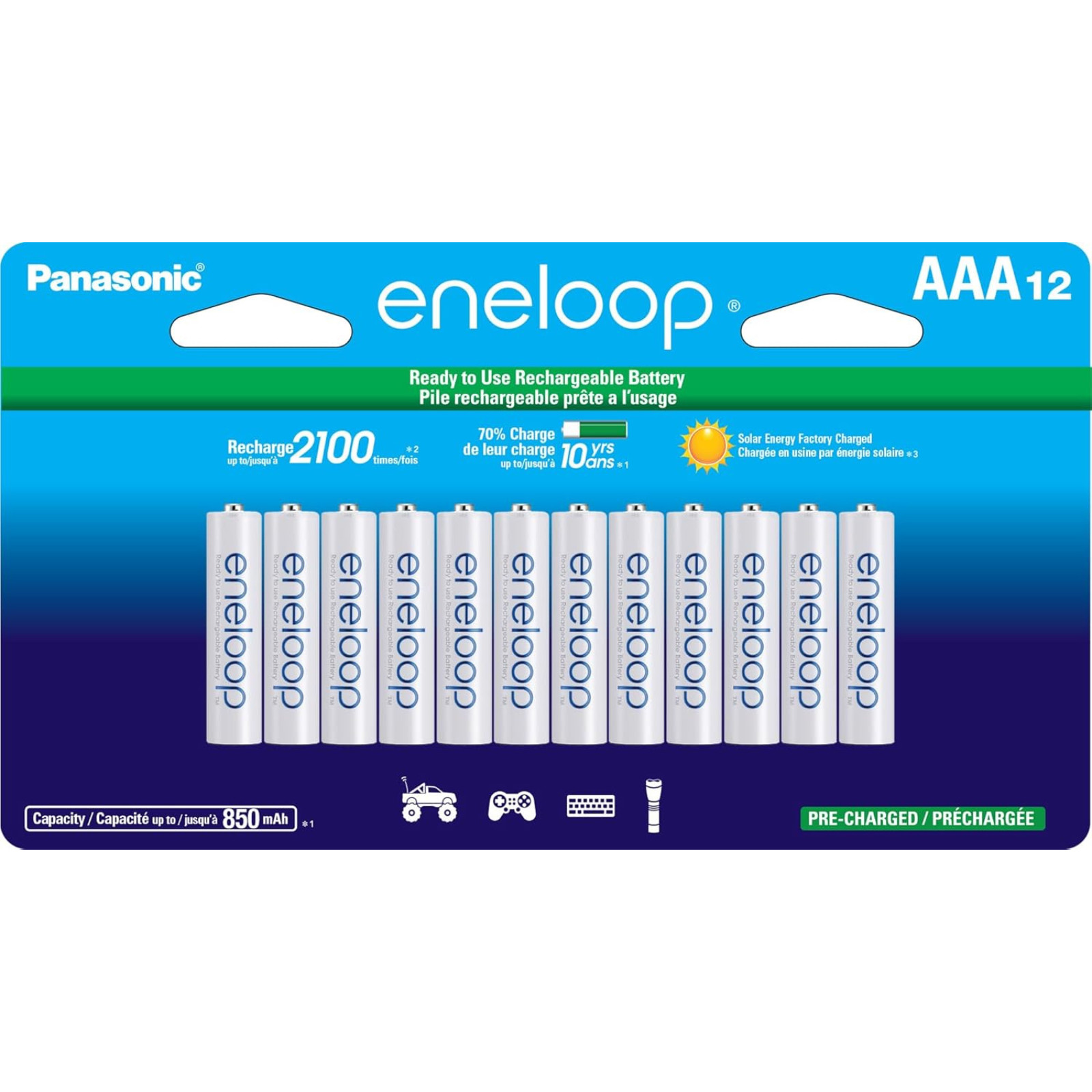 Eneloop Panasonic BK-4MCCA12FA AAA 2100 Cycle Ni-MH Pre-Charged Rechargeable Bat