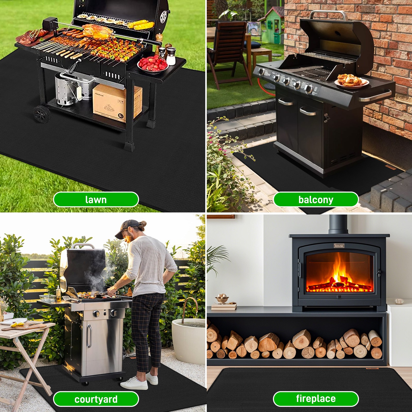 1PCS 60" x 48" Easy to Clean and anti sticking Outdoor Under Grill Barbecue Mat