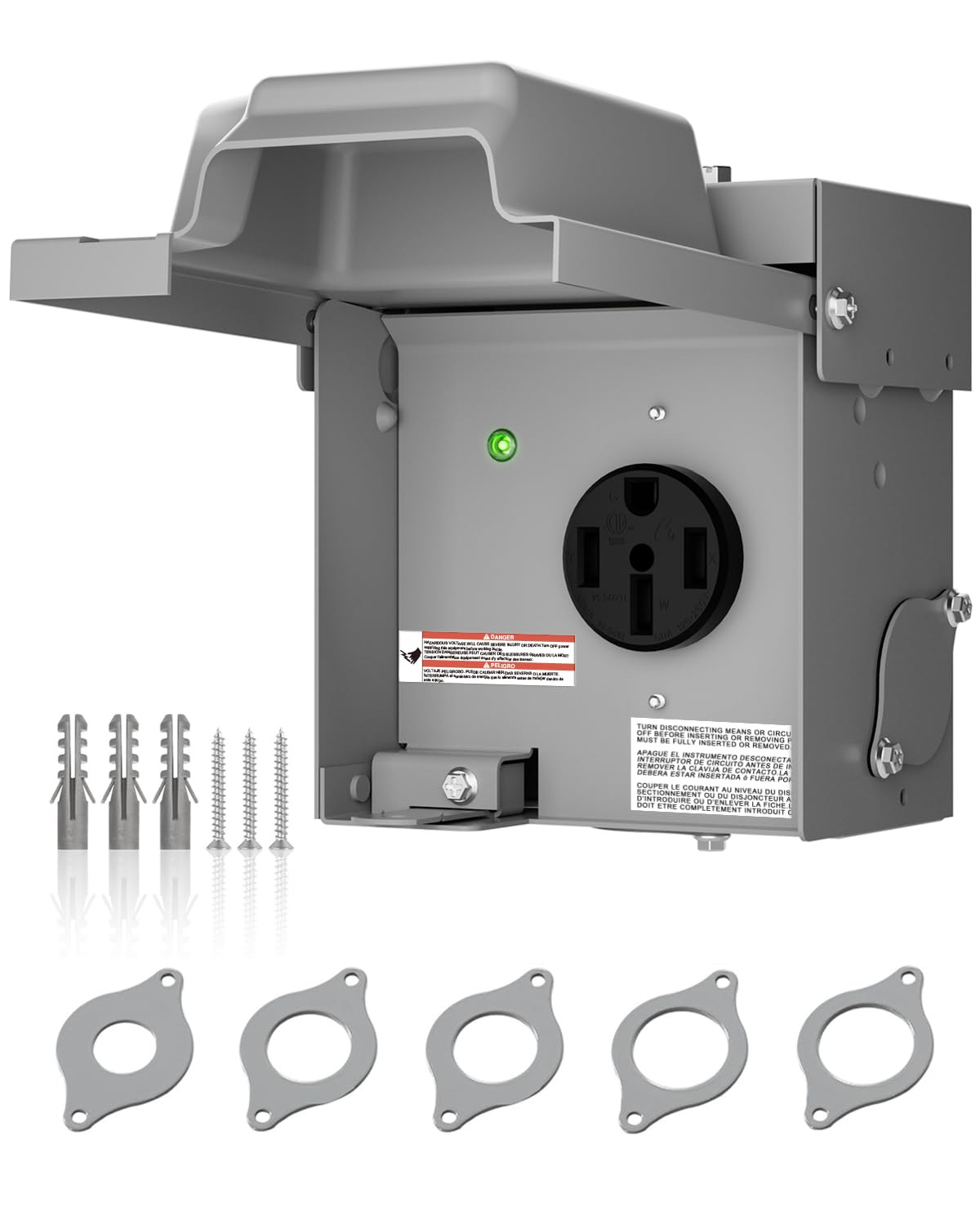 50 Amp RV Power Outlet Box, 125/250V Enclosed Lockable NEMA 14-50R Box, Weatherp