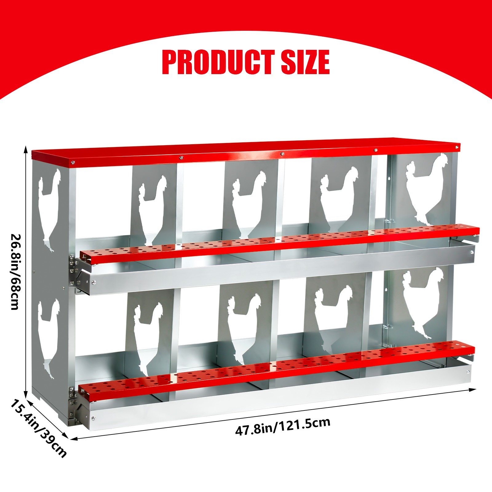 Chicken Nesting Box for Laying Eggs,Wall-Mountable Chicken Coop (RED,10 HLOES)
