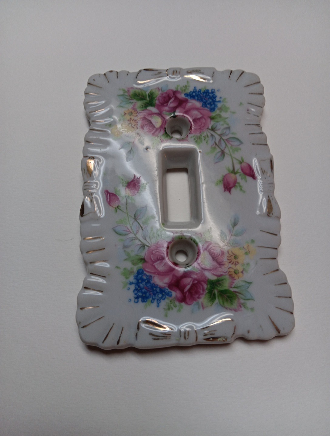 VTG Hand Painted Porcelain Light Switch Cover Midcentury French Cottage Style