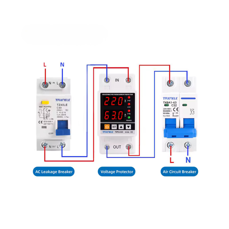 3 Pack 110V 63A Adjustable Voltage Protector Over Under Voltage Relay DIN Rail