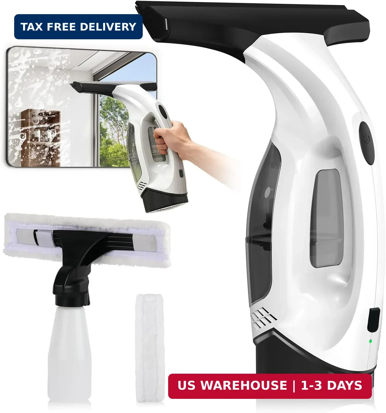 Window Vacuum Squeegee Cordless, 2000Pa Electric Window Cleaner Tool with 2200mA