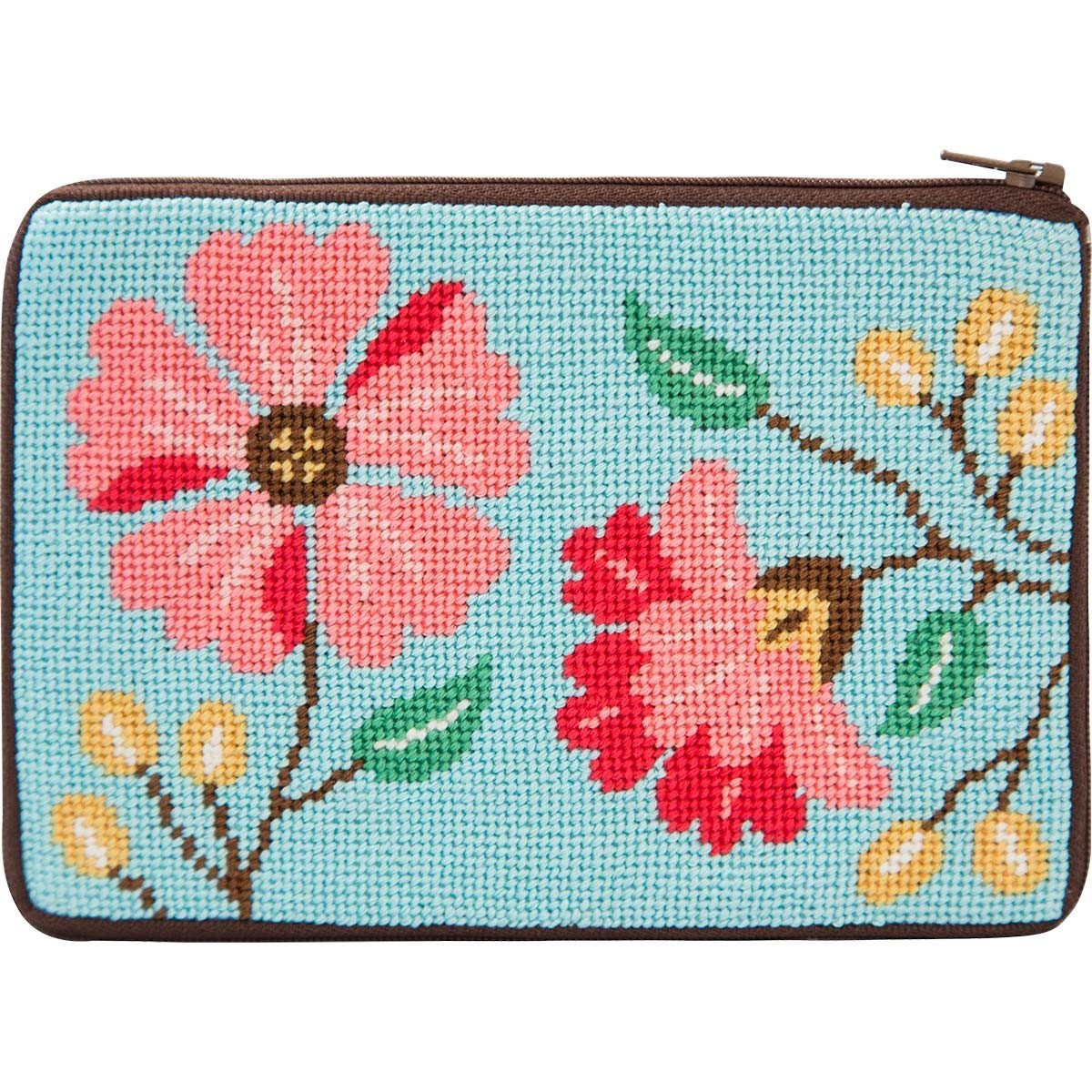 Alice Peterson Stitch & Zip Needlepoint Cosmetic Case Kit - Pink Flowers