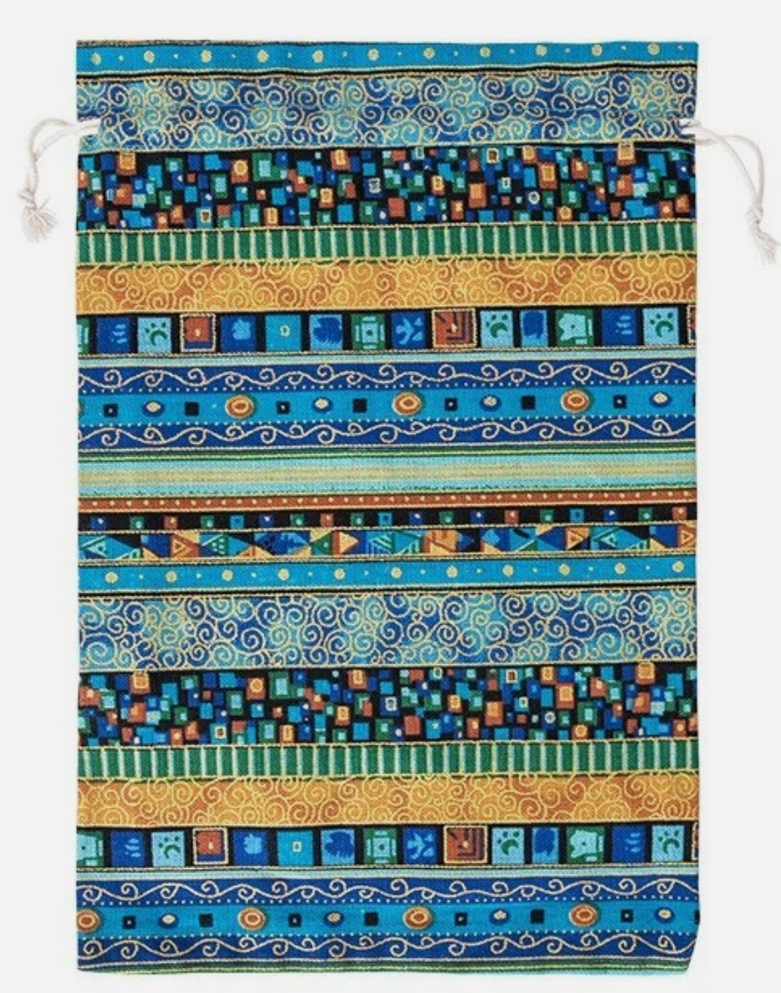 Ethnic Style Cloth Packing Pouches| Drawstring | Rectangle, Turquoise | 5 pk