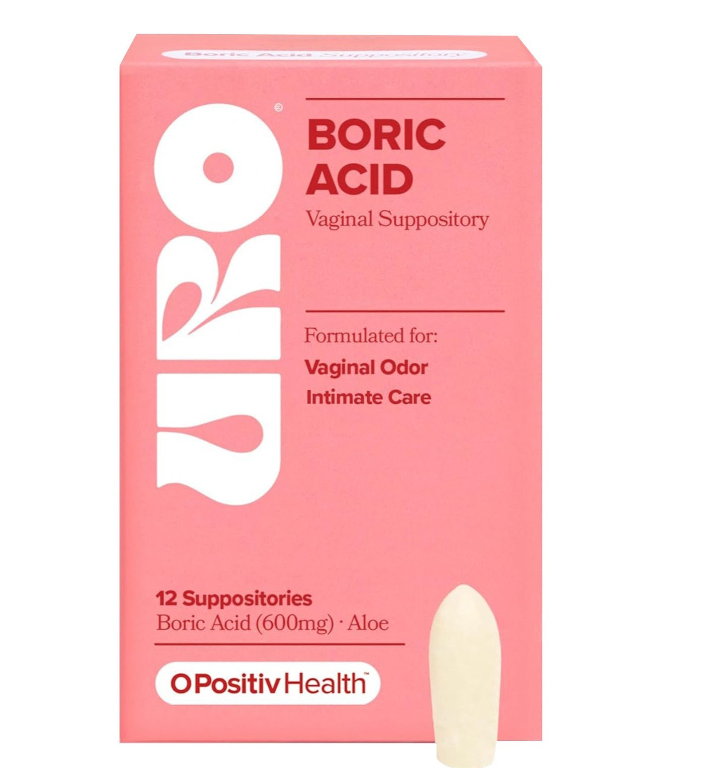 URO - Boric Acid Vaginal Support Acid & Aloe For Vaginal Odor, 12 Ct