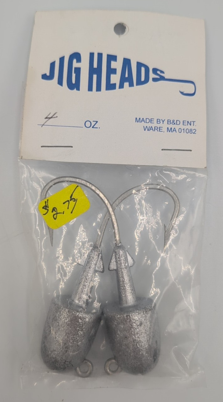 2/pk - 4 oz Lead Jig Heads - Saltwater Fishing Lure Jig Hook - Made By B&D NOS