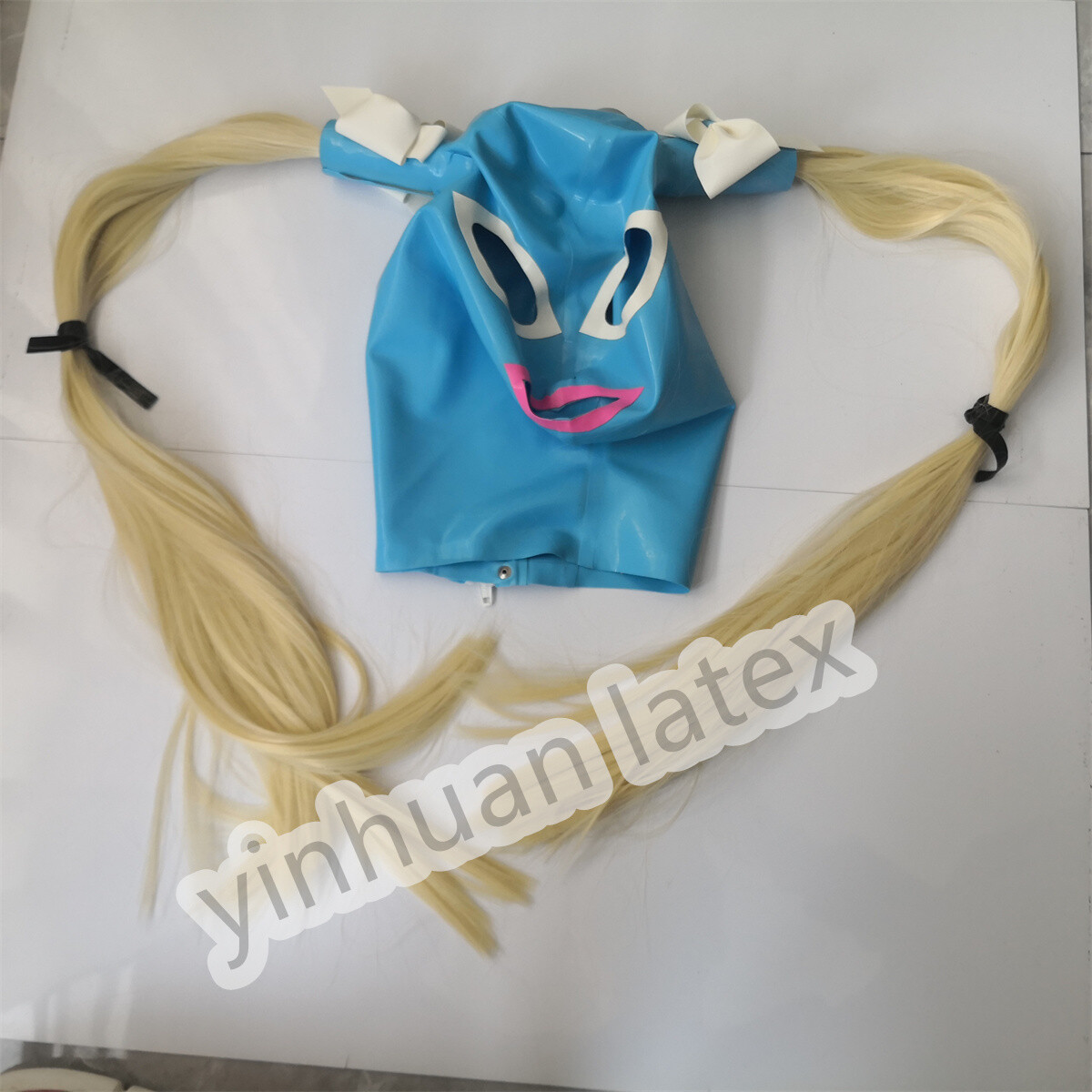 Handmade Latex Hood Mask with Hair Back Zip Hallowen Cosplay Costume