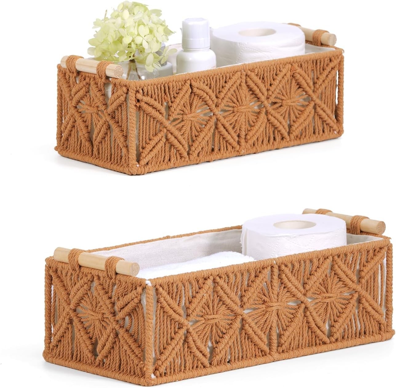 Macrame Storage Baskets Boho Decor Style Woven Storage Boxes Home Organization