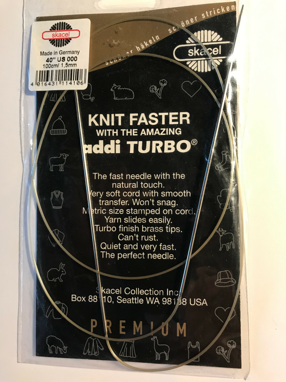 addi Turbo® Circular Knitting Needles Skacel USA US 000 (1.5mm), 40 inch (100cm)