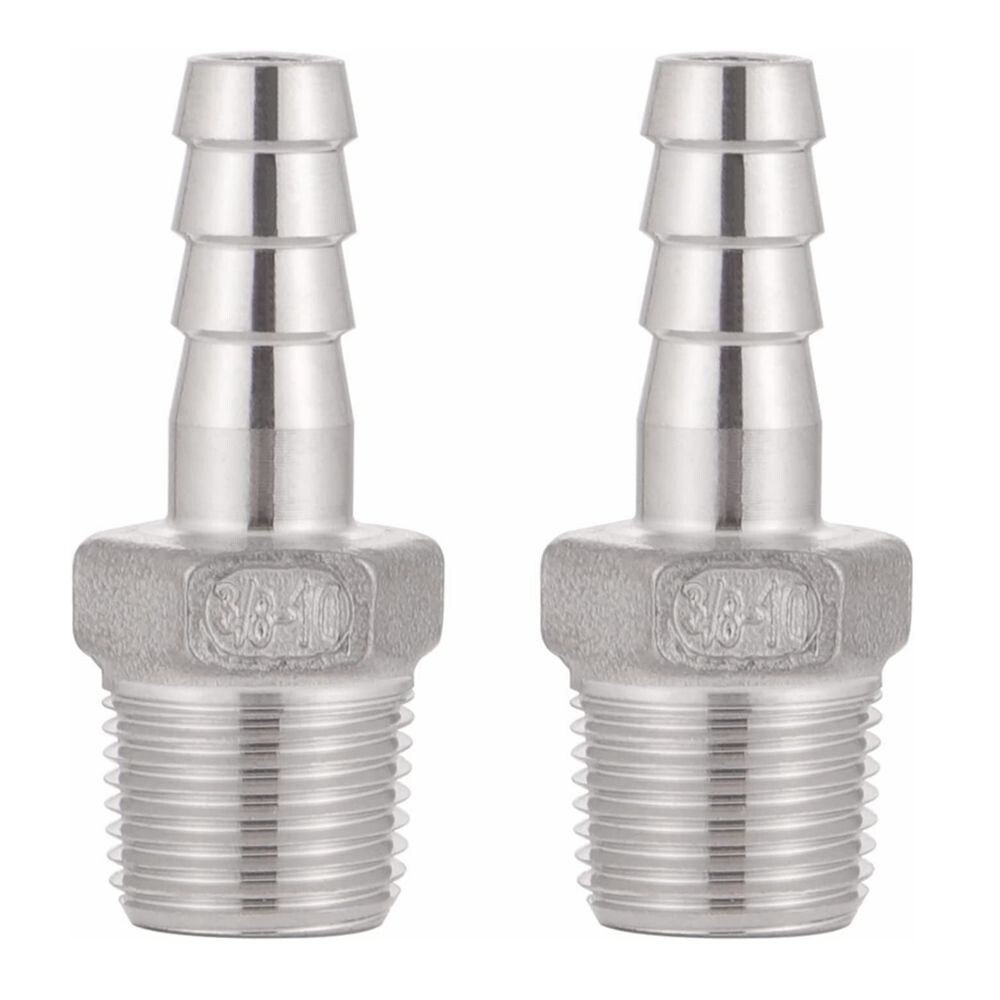2x Stainless Steel 3/8" Hose Barb to 3/8" Male NPT Home Fitting Water Fuel N924