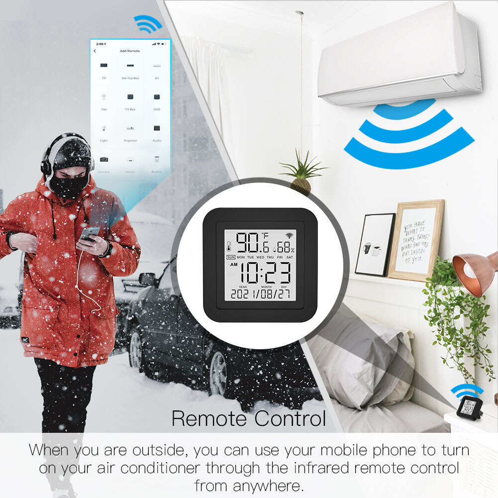 MOES WiFi IR Smart Thermometer Sensor + Remote Control For Air Conditioner TV AC