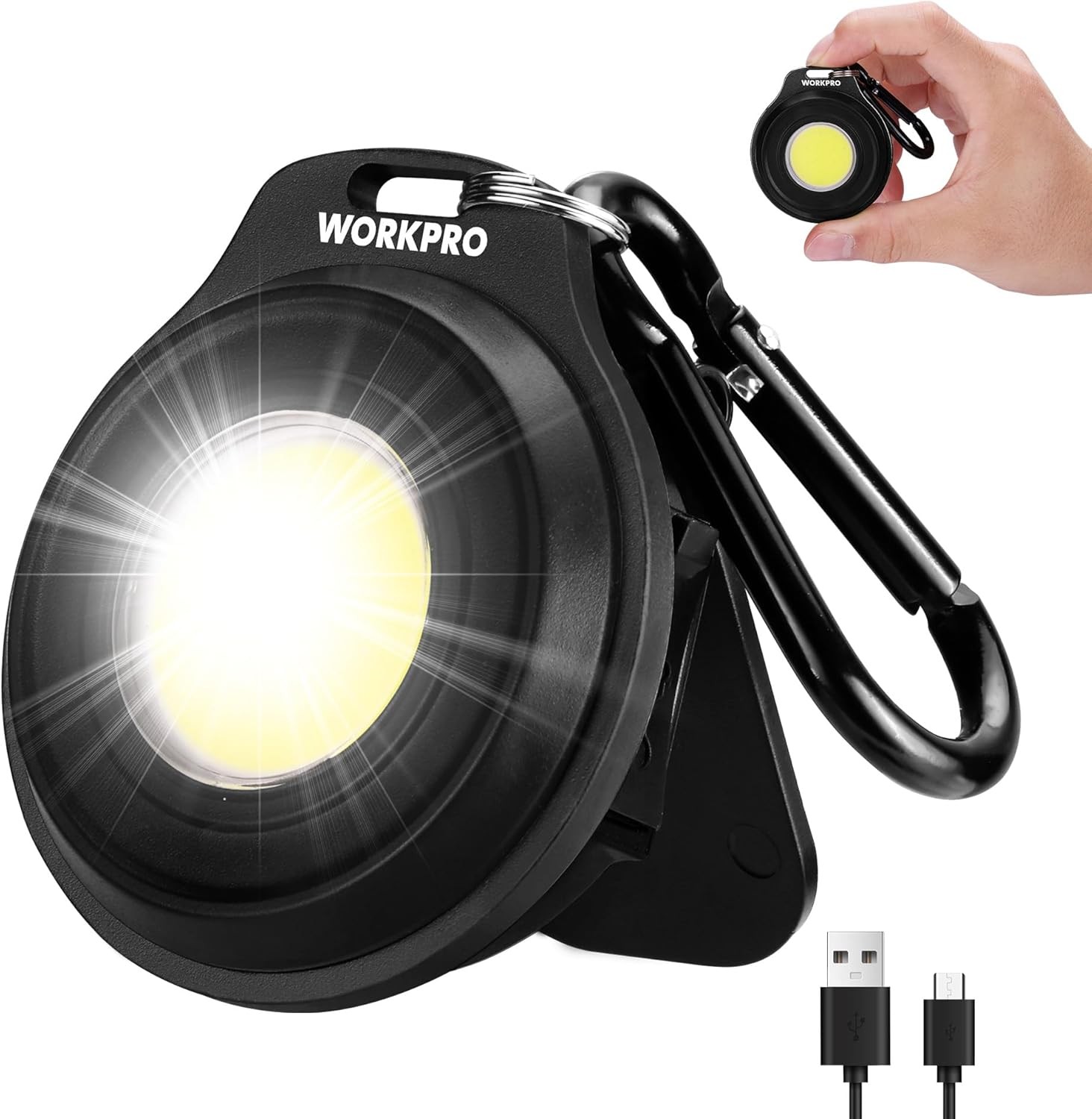 WORKPRO Rechargeable Magnetic COB LED Keychain Work Light Flashlight w/Hat Clip