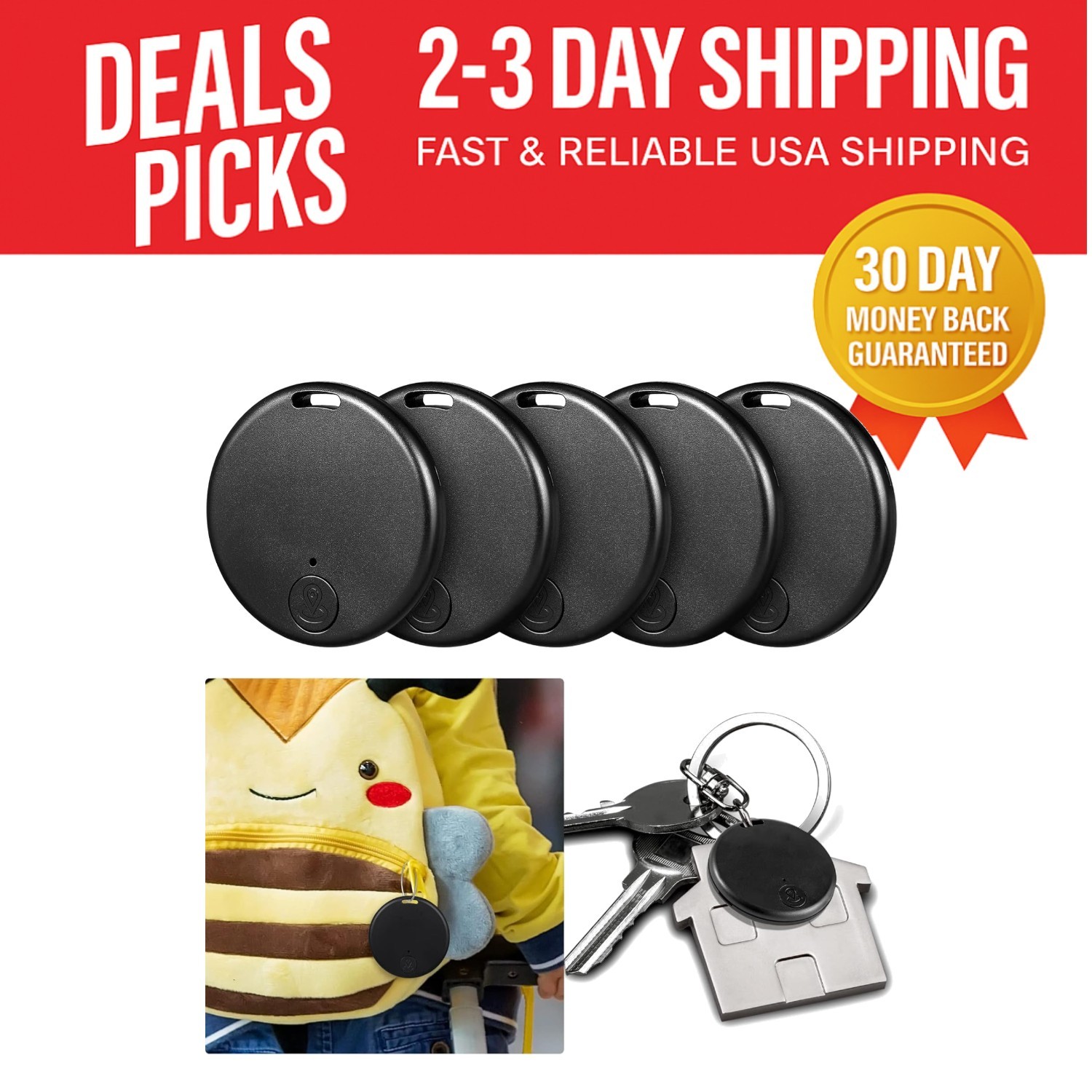 5-in-1 Waterproof GPS Trackers - Key Finder Locator for Pets, Bags, and Luggage